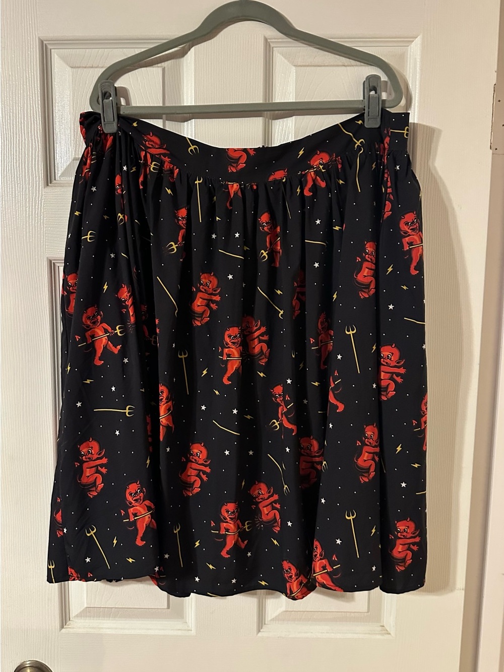 Sourpuss Black Skirt with Red Devil & Gold Trident Print